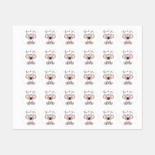 merci anniversaire koala étiquette (Feuille)