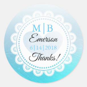 Merci Aqua Blue Stickers de mariage personnalisé