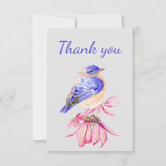 Merci Aquarelle Bleu Jardin Oiseau Nature (Devant)