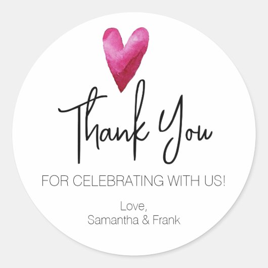 Merci Aquarelle Coeur Classic Arrondi Sticker (Devant)