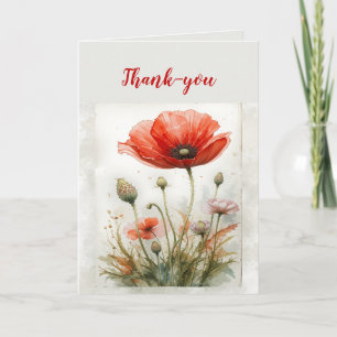 Merci Aquarelle Simple Élégant Rouge Pavot