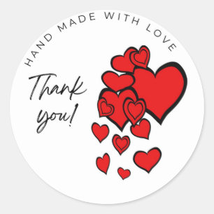 Merci autocollant fait avec amour coeurs rouges 2