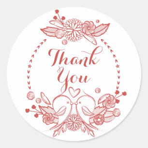 Merci Autocollants Fleurs LoveBirds Rouge Bourgogn