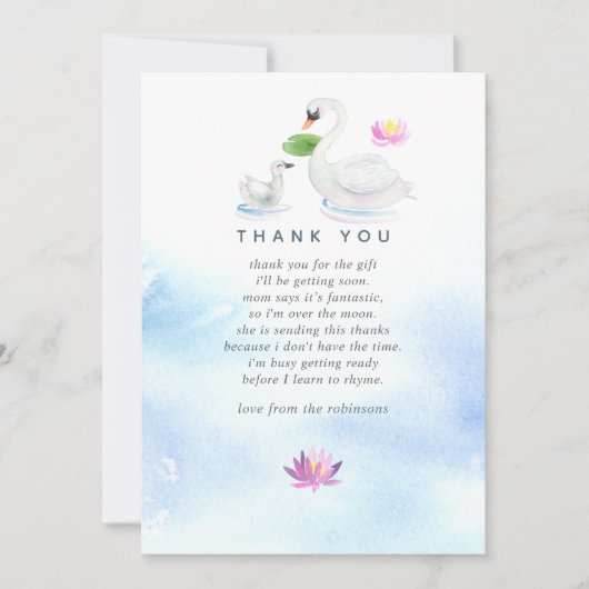 Merci Baby shower d'aquarelle de cygne (Devant)