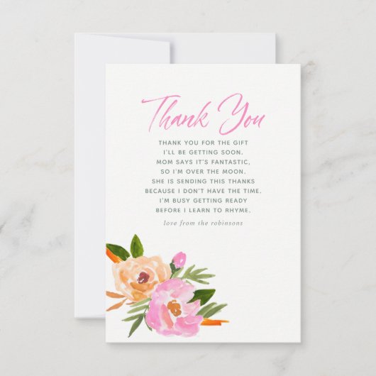 Merci Baby shower fleur sauvage rose (Devant)