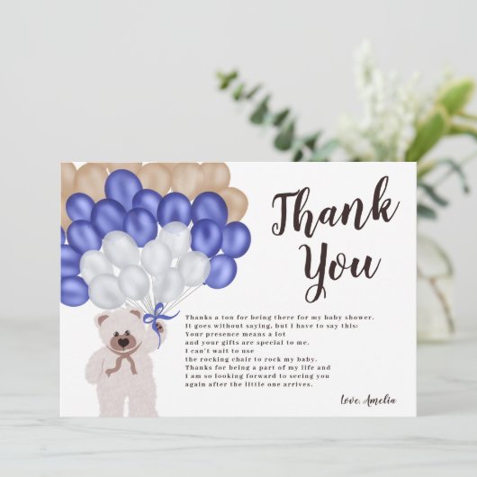 Merci ballon bleu marine ours en peluche garçon Ba (Debout devant)
