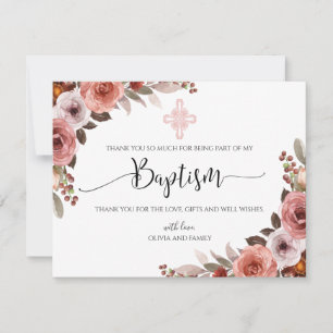 Merci Baptême de fille rose florale