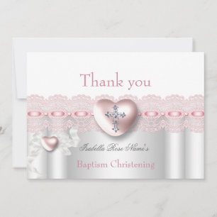 Merci Baptême Rose Argent Photo Cœur Croix
