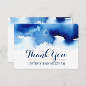 MERCI BAR MITZVAH étoile moderne bleu aquarelle (Devant / Derrière)