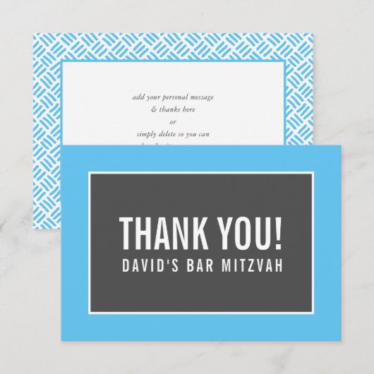 MERCI BAR MITZVAH grille minimaliste bleu gris (Devant / Derrière)