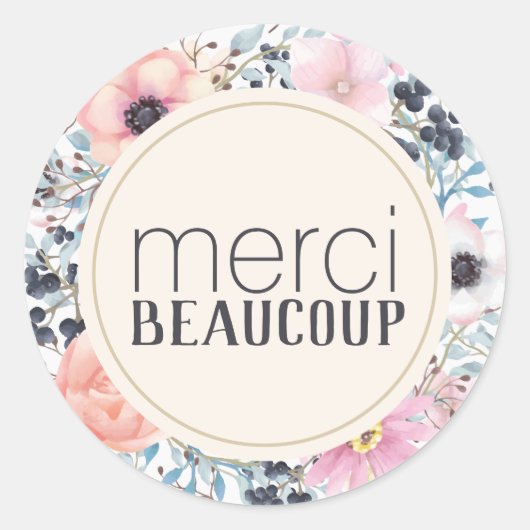 Merci Beaucoup Bedankt Floral Sticker (Voorkant)