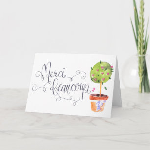 Merci Beaucoup Heart Topiary Wenskaart Bedankkaart