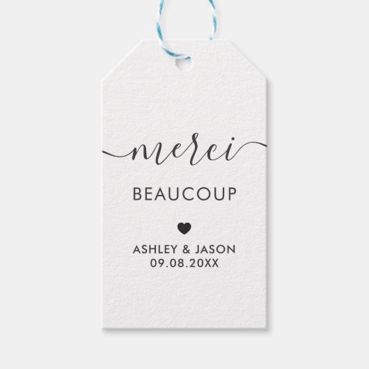 Merci Beaucoup Label, bruiloft Dank je Labels, Kra Cadeaulabel (Voorkant)
