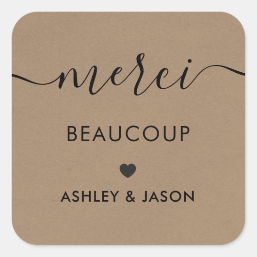 Merci Beaucoup Label, bruiloft Dank je Labels, Kra Vierkante Sticker (Voorkant)