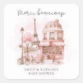 Merci Beaucoup Paris Cafe Baby shower Bedankt Vierkante Sticker (Voorkant)