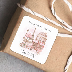 Merci Beaucoup Paris Cafe Baby shower Bedankt Vierkante Sticker
