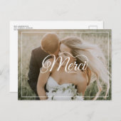 Merci Beaucoup White Script Modern Photo Wedding Briefkaart (Voorkant / Achterkant)