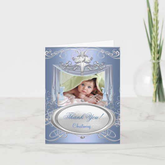 Merci bébé baptême garçon bleu argent (Devant)