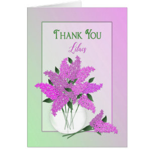 Merci, blanc à l'intérieur, lilas dans un vase