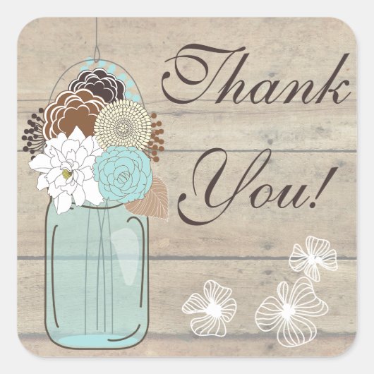 Merci bleu et blanc rustique : Sticker (Devant)