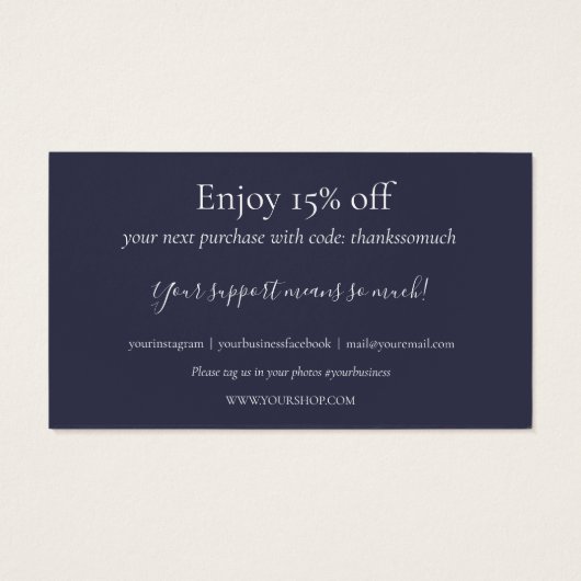 Merci Bleu Marine Pour Carte De Réduction (Dos)