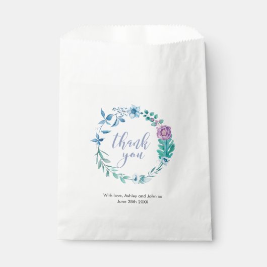 Merci bleu violet floral Mariage Favor Sacs (Devant)