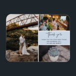 Merci Blue Photo Collage Mariage<br><div class="desc">Bleu et noir merci design mariage merci magnets avec trois de vos photos de mariage préférées. Montrez à votre famille et à vos amis votre appréciation d'avoir participé à votre célébration mariage avec l'un de ces beaux cadeaux. Customisez avec votre message court et vos noms. Contactez-moi par le bouton ci-dessous...</div>