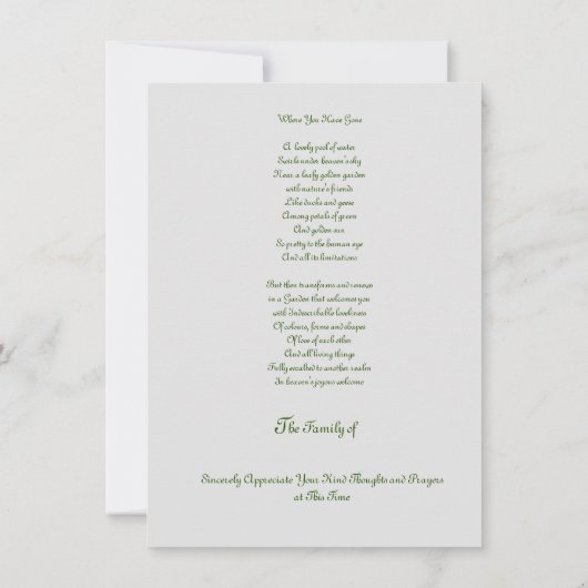 Merci budgétaire pour condoléances sympathiques (Dos)