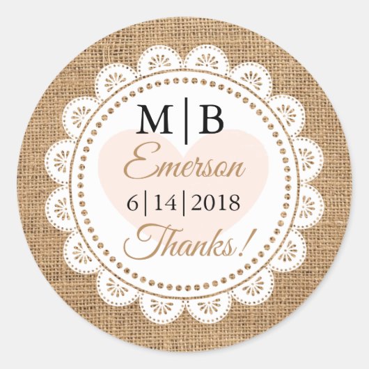 Merci Burlap Stickers de mariage personnalisé (Devant)