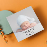 Merci cadeau bébé Baby shower nouveau-né<br><div class="desc">Baby Gift Merci Nouveau-né Baby shower Merci Cartes contient votre photo préférée avec le texte "Merci" dans élégant script noir moderne sur le devant et une photo supplémentaire et votre message personnalisé au verso. Personnalisez en modifiant le texte dans les zones de texte fournies. CONSEIL PHOTO : centre votre photo...</div>