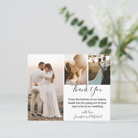 merci calligraphie moderne mariage 3 photos carte (Debout devant)