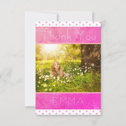 Merci Carte d'anniversaire Girly Pink Stars Photo (Devant)