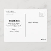 MERCI, carte de remerciements de mariage de texte  (Dos)