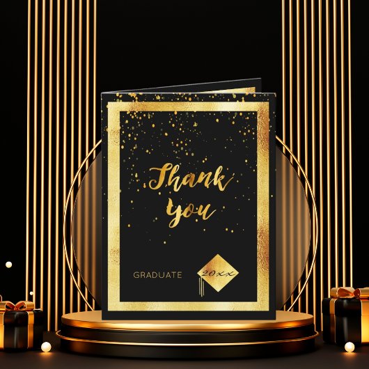 Merci carte photo diplômé noir confetti