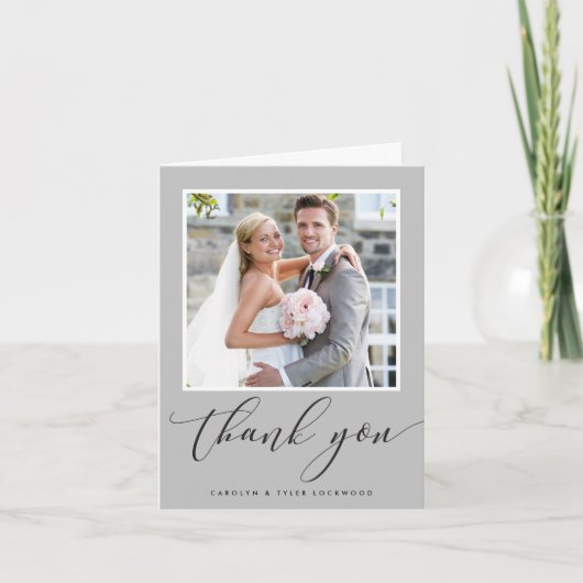 MERCI CARTE PHOTO élégant mariage gris pâle (Devant)