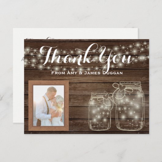 Merci Carte photo Rustique Mariage Mason Jars (Devant / Derrière)