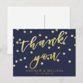 Merci | Carte postale à l'écriture Navy et faux or (Devant / Derrière)