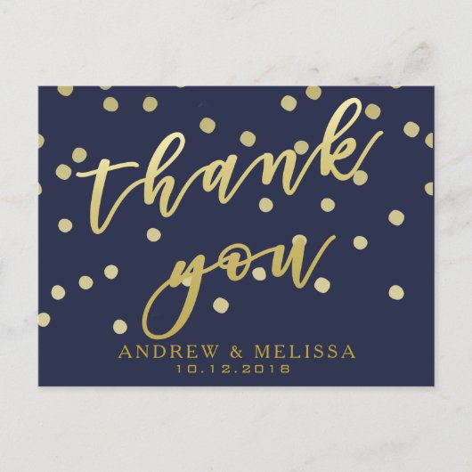 Merci | Carte postale Marine & Faux Gold Script (Devant)