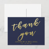 Merci | Carte postale Navy & Faux Gold Script (Devant / Derrière)