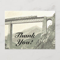 "Merci", carte postale Vintage Train & Bridge