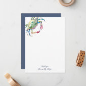 Merci Cartes Aquarelle Crabe Bleu (Devant/Arrière en situation)