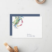 Merci Cartes Aquarelle Crabe Bleu (Devant/Arrière en situation)