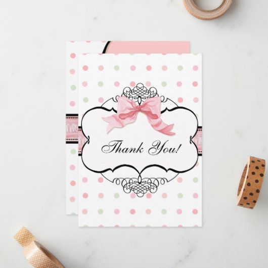 Merci Cartes de notes - French Bow Dot Swirl vs2 (Devant/Arrière en situation)