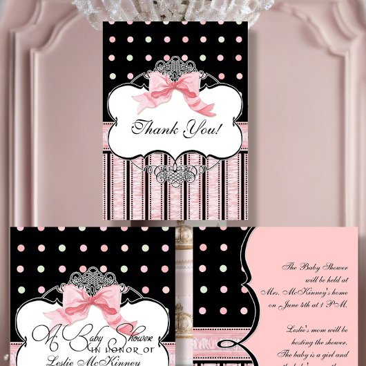 Merci Cartes de notes - French Bow Dot Swirl vs2