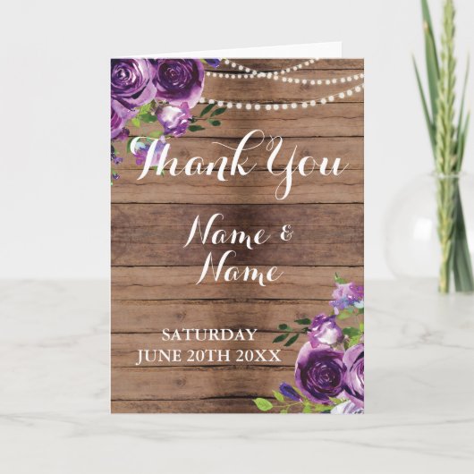 Merci Cartes Purple Wood Flowers Mariage (Devant)