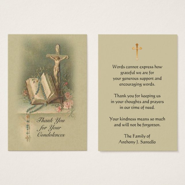 Merci Catholique Crucifix Condolence Cartes Sainte (Devant & derrière)