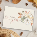 Merci Citrouille floral d'automne<br><div class="desc">Merci à vos invités d'être venus à votre occasion,  que ce soit un baby shower ou un anniversaire. Cette carte présente un citrouille blanc aquarelle aux motifs floraux d'automne. Ajoutez votre message au dos ou laissez-le vide et écrivez-le à la main à vos invités.</div>