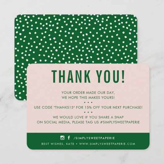 Merci CLIENT moderne rose pâle vert foncé (Devant / Derrière)