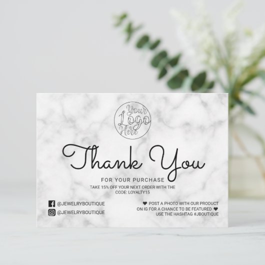 Merci client simple en marbre noir blanc (Debout devant)