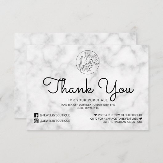 Merci client simple en marbre noir blanc (Devant / Derrière)